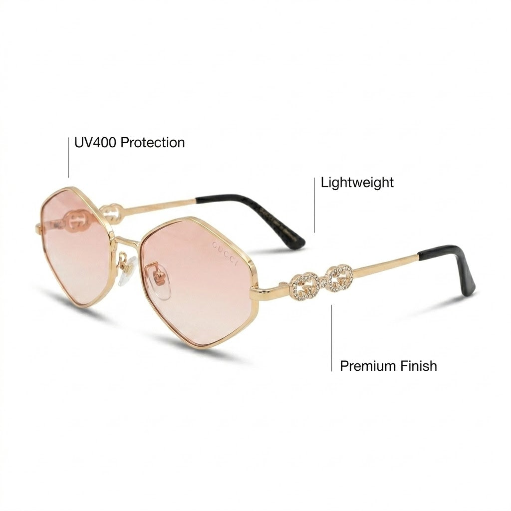 Gucci 1434 Gold Pink Glamour β Premium First Copy Luxury Sunglasses