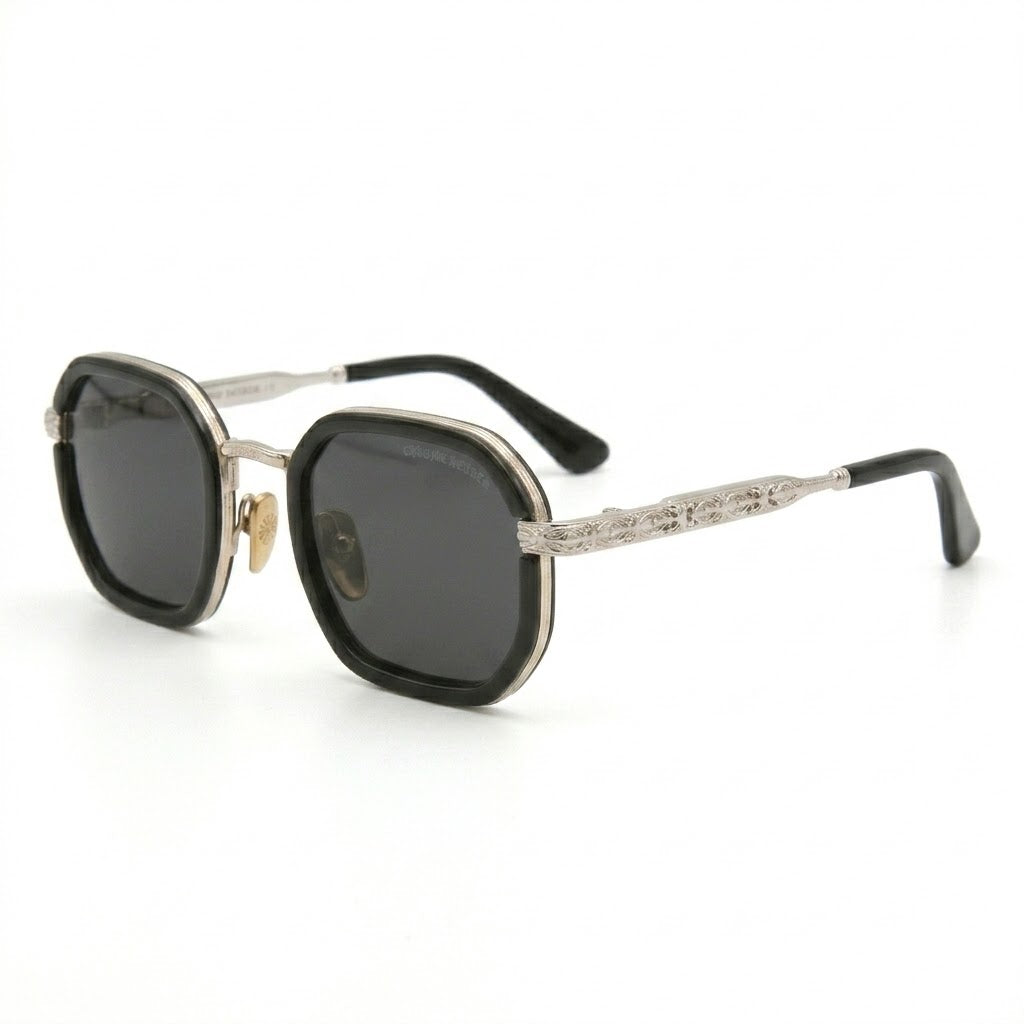 Side temple view of Chrome Hearts 98583 showing sterling silver-style cross