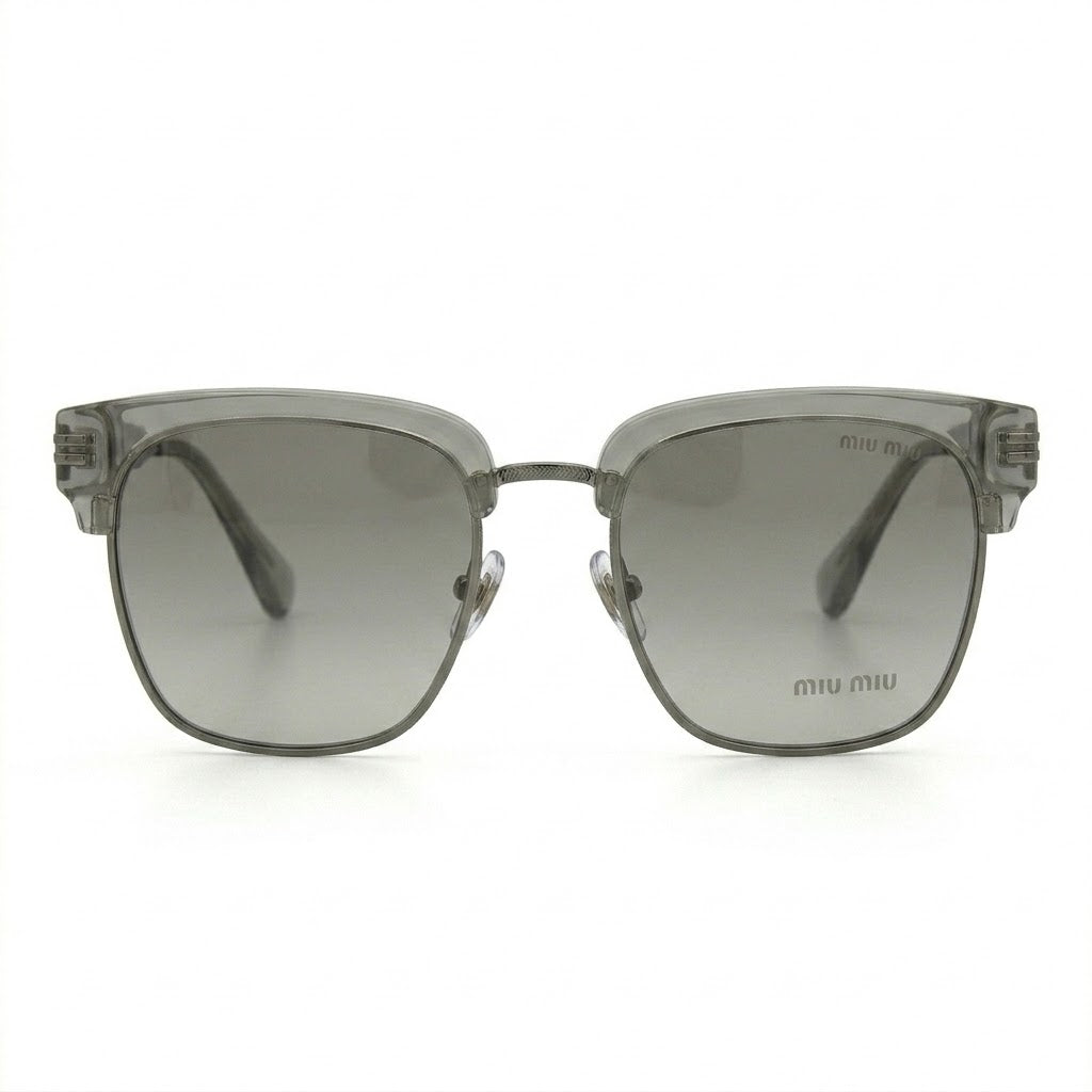 Detailed hinge and inner arm branding of Miu Miu 110.