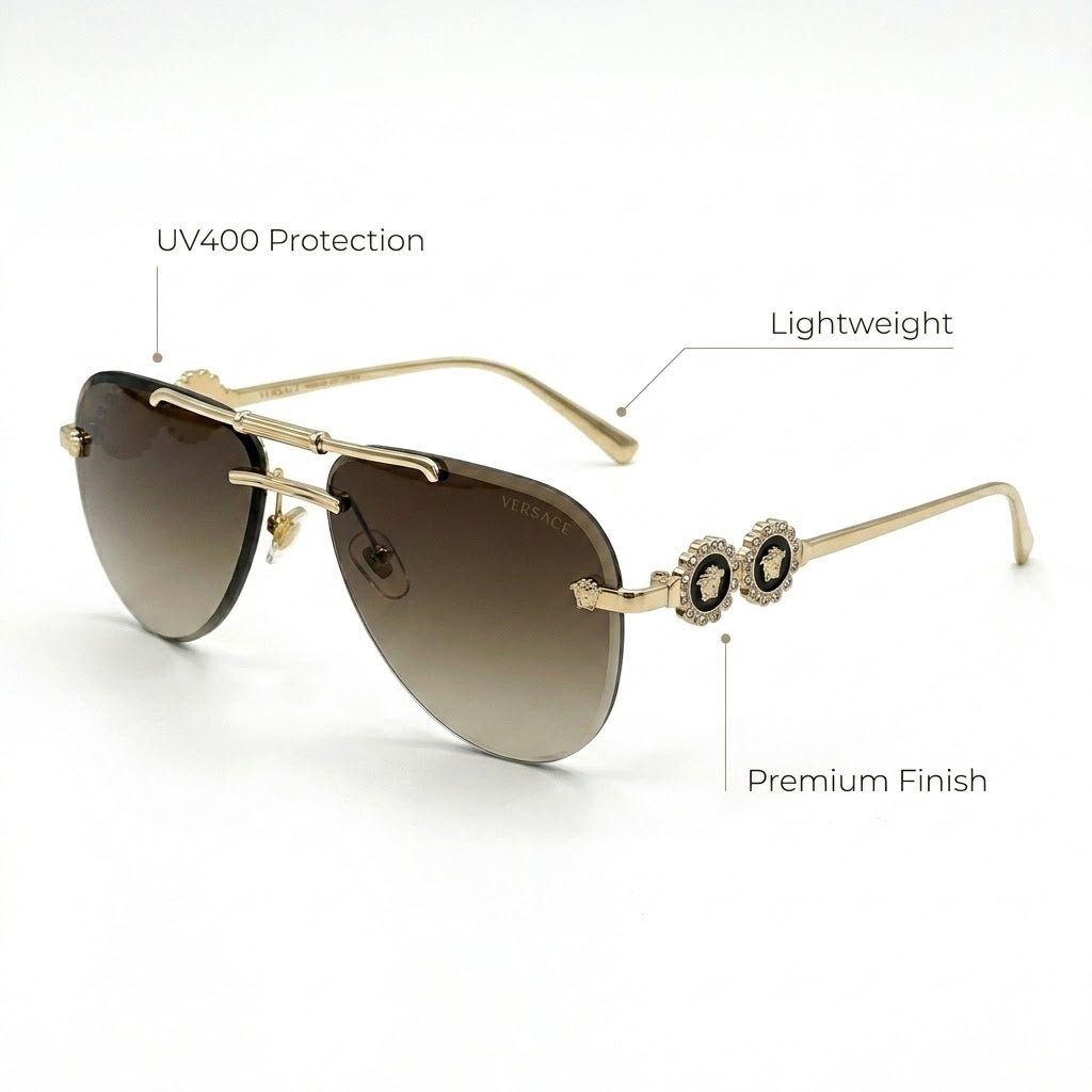 UV400 brown gradient lens detail on master quality Versace 3096.