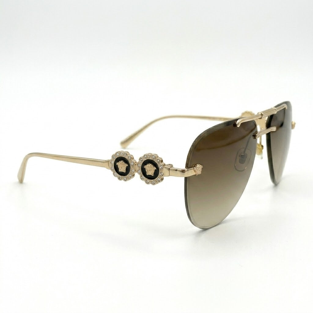 side profile of Versace 3096 featuring gold Medusa head emblem.