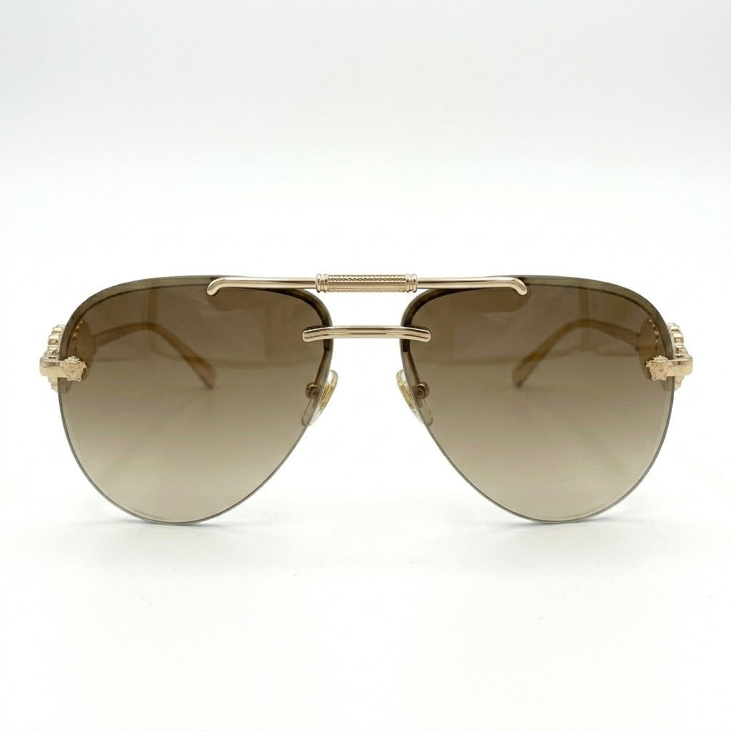 Versace 3096 gold brown sunglasses with premium branded leather case.