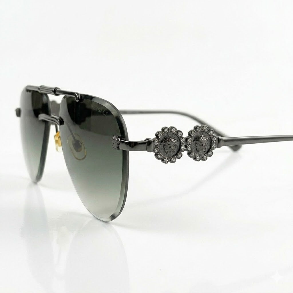 Versace 3096 green sunglasses 45-degree angle luxury aesthetic.