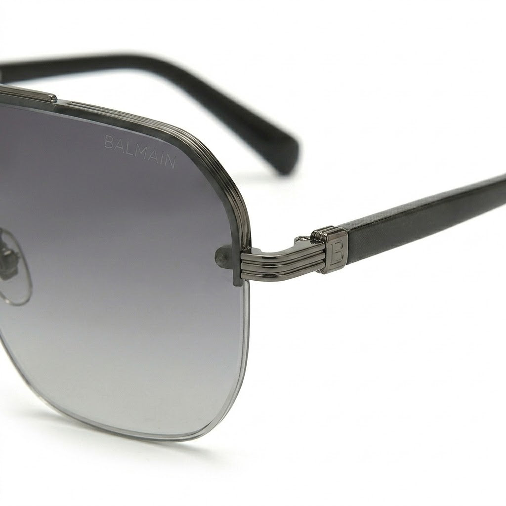 Close-up of 7A quality black shaded lenses on Balmain 72386.