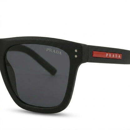 Side temple view of Prada 3835 showing iconic red stripe logo